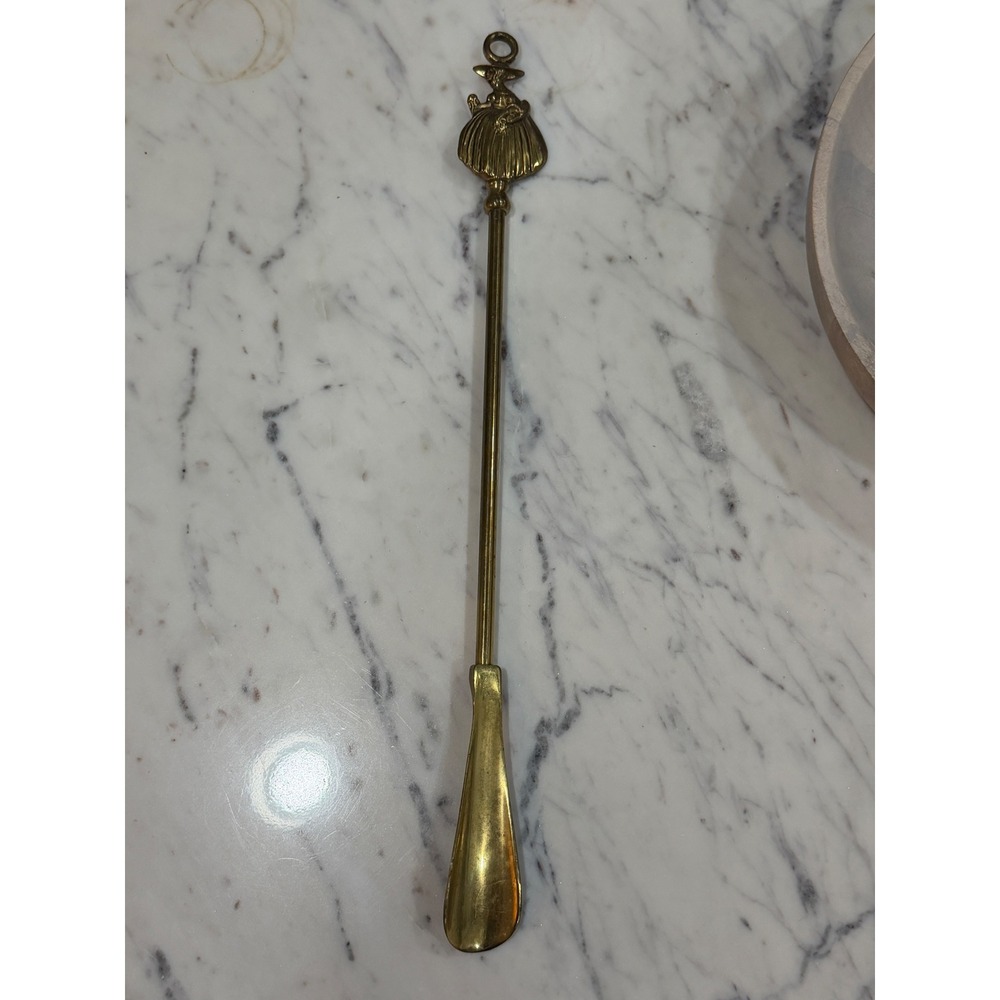 Vintage Brass Shoe Horn Victorian Lady Handle England Registered Design 735975
